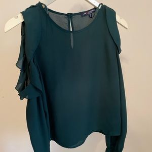 green cold shoulder ruffle with sleeves, like new